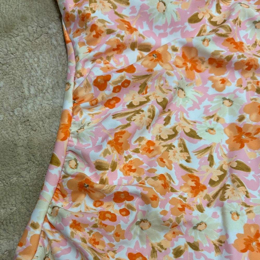 Kona Sol Pink and Orange Floral One-Piece Swimsuit - Medium - Picture 2 of 4